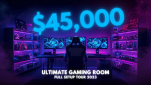 45000ドルのゲームルーム フルセットアップツアー2023 - TechSourceのデスクツアー